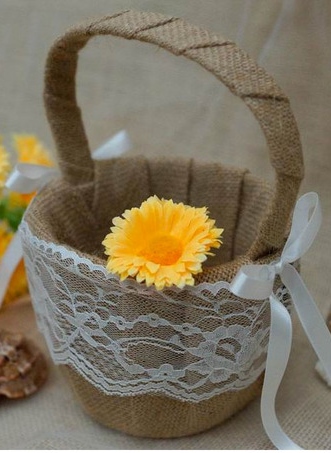 Jute Burlap Flower Girl Basket